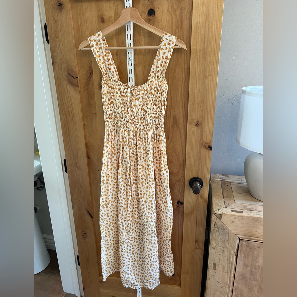 Faithfull the Brand Yellow and White Floral Midi Dress